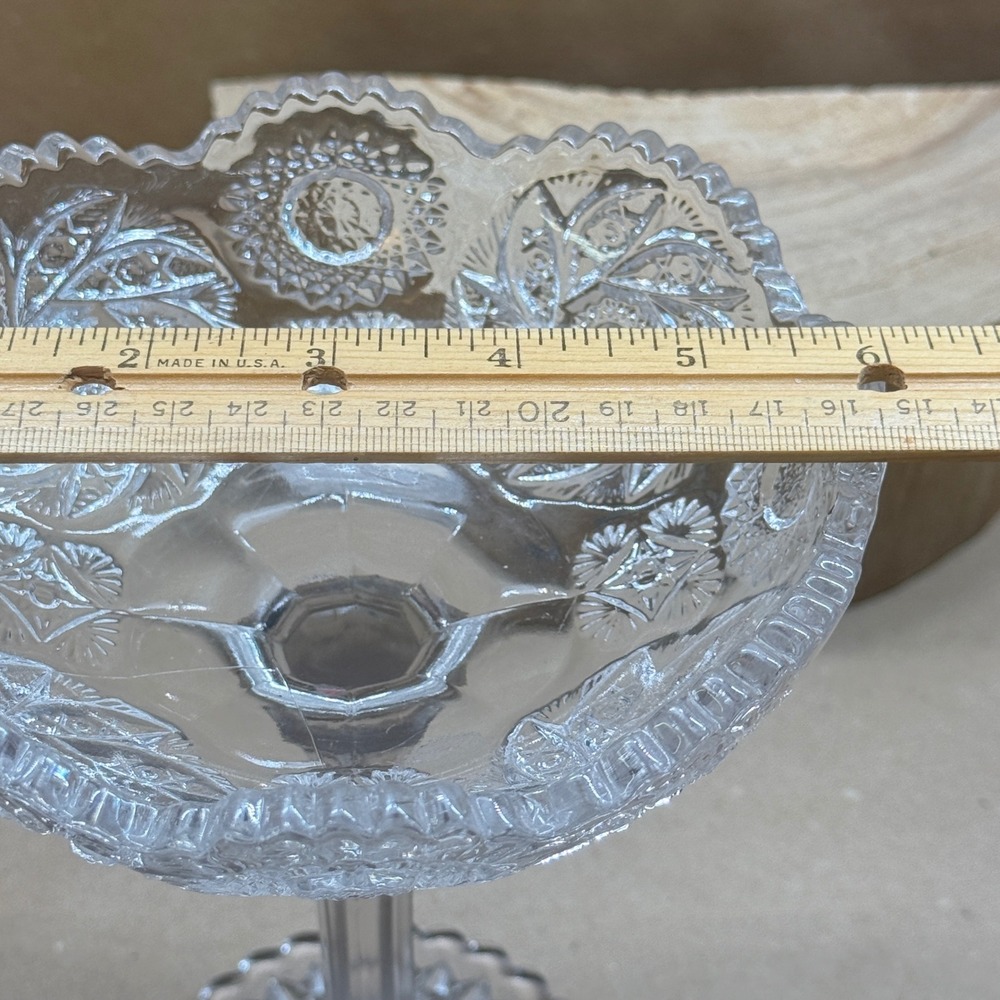 Vintage Clear Pressed Glass Compote Pinwheel Star Scalloped Pedestal Candy Dish - Picture 4 of 11